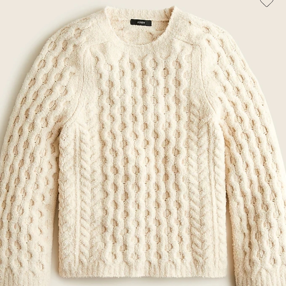 J. Crew New With Tag Cream Cotton Blend Bouclé Cable-Knit Sweater